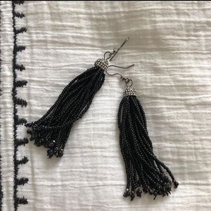 Jeweled black tassel earrings